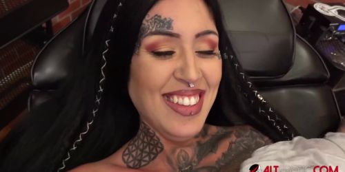 Beautiful girl Janey Doe has her big boob tattooed
