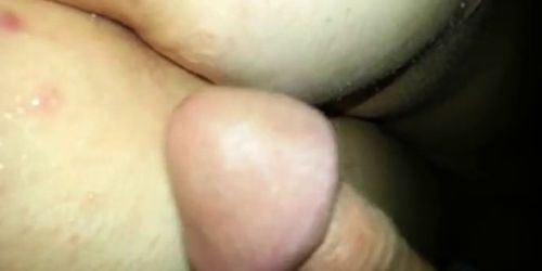 Running my cock in unaware wifes ass and cumming