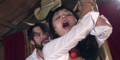 Hairy Asian slave fucked and cummed (Tommy Pistol, Marika Hase, Marica Hase)
