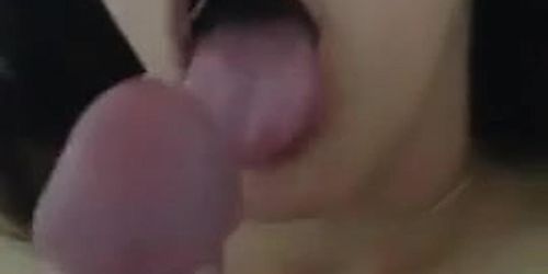 White girl takes dick to the face and gets nutted on