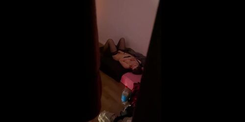 Pervert man spying his step daughter and shooting a video on his phone
