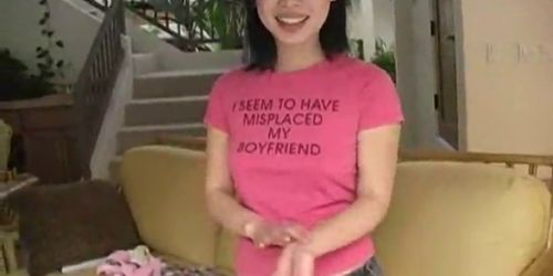 Asian masturbating with a banana