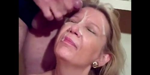 Mature wife is getting a big facial