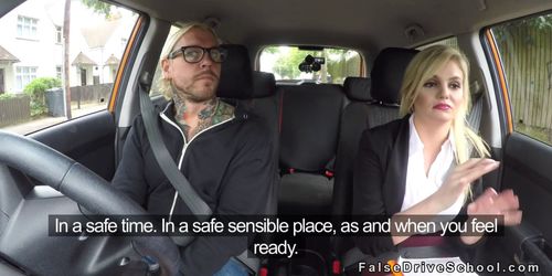 Blonde driving examiner bangs tattooed guy