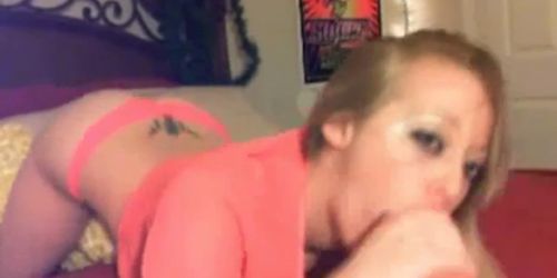 Blonde blow and deepthroat dildo in webcam 2