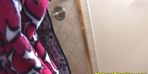 PETITE18 - Soapy handjob milf in shower tugging on stepson