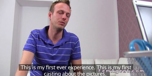 Female agent lets amateur guy bang her