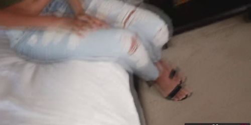 Dark haired teen step sis Kat riding big dick