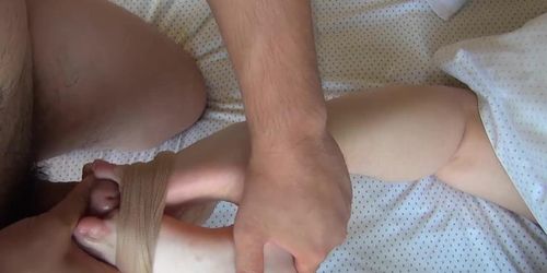 Chinese High School Teen Girl Footjob Unknown Cumshot on Soles