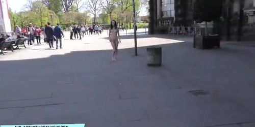 Crazy slim teen Kara naked on public streets