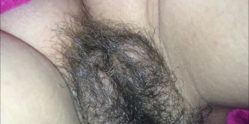 Hairy pussy jizzed - closeup