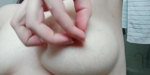 (HD) Teasing and bouncing my natural boob. Close-up.