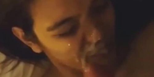 Two white Guys Cum on indonesian Girl Face