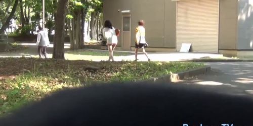 Asian Skank Pissing Herself Outside