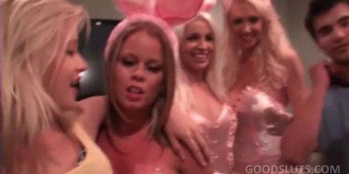 Smashing teen blondes fucking at a hot orgy party