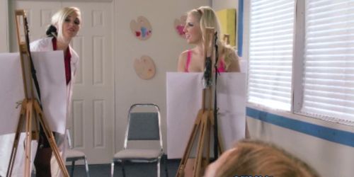 Blonde cfnm duo getting oral of a loser