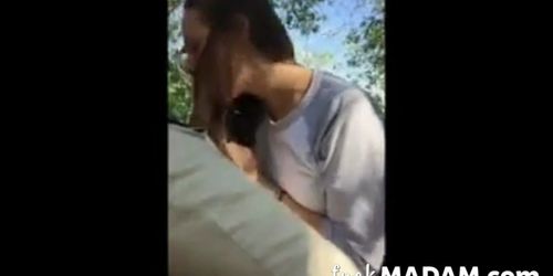 Brunette chick wants to suck dick outdoors