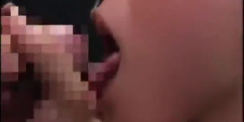 Japanese slut sucks condom dry