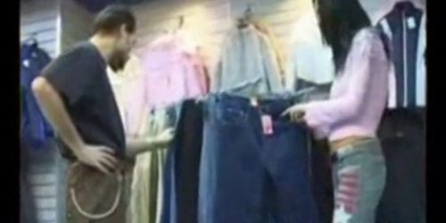 Brunette girl fucked in public store