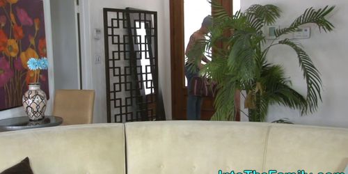Busty milf sucks stepsons cock - video 1