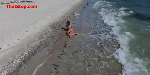 Barely Legal Teen Fondles Boobs On Beach