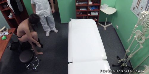 Petite student fucks doctor in office