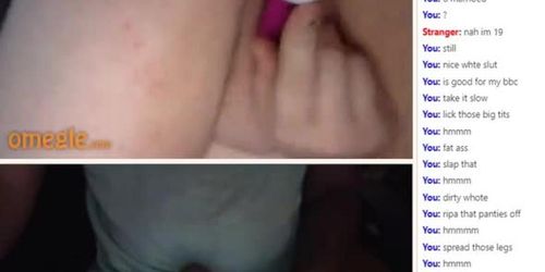 Omegle white teen shows boobs and toys her pussy for black D