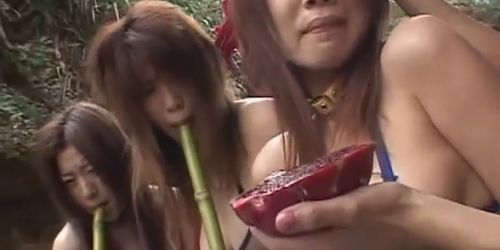 FORBIDDEN EAST - Three Submissive Bound Asian Teens Get Messy in Outdoor Fruit-Play BDSM