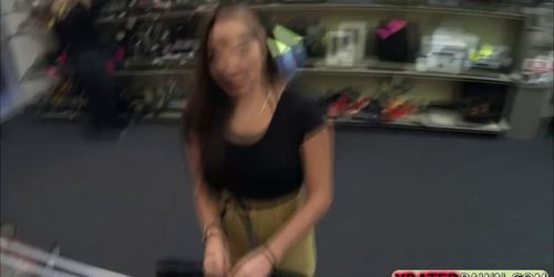 Horny College teen with big tits gets fucked in the pawnshop