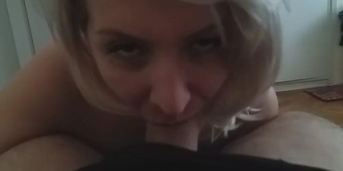 Hot blonde MILF trying to deepthroat huge dick