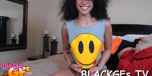 Nude black chick poses on cam - video 15