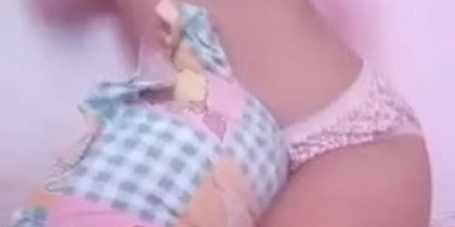tiny perfect body asian teen riding and fucking pillow for daddy