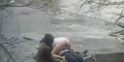 Girl stands guard while her BFF gets fucked in public
