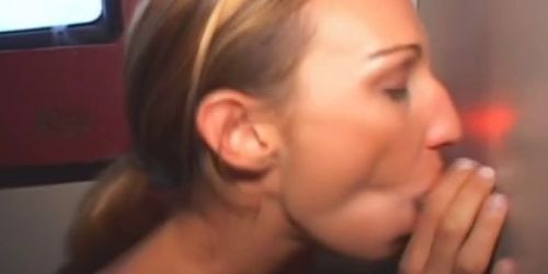 Tame Blonde Sucking Dick From Her Knees Through Glory Hole