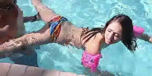 very hot little ass gets licked in the pool