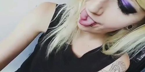 Cute Emo Teen Shows her Tongue split