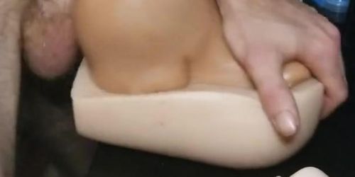 Using pocket pussy doggy style to jerk off solo while watching milf porn