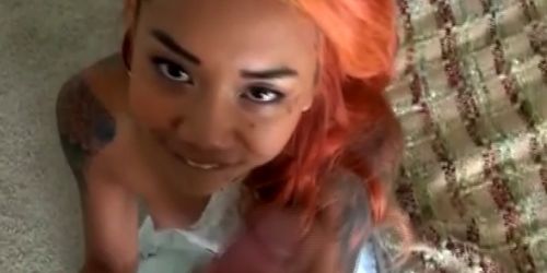 Asian Ex Girlfriend With Flaming Dyed Hair Sucking Dick POV (Kimberly Chi)