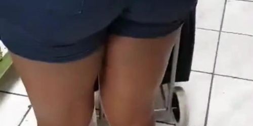 Ebony Booty in Tight Shorts Panty Line Shopping Candid Voyeur - Anika Heart 