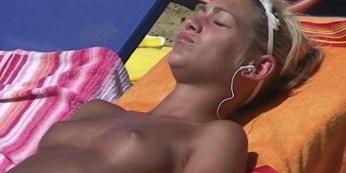 Horny Teen on Topless Beach Fantasises about Kissing and Licking her Girlfriend's Sweet Pussy