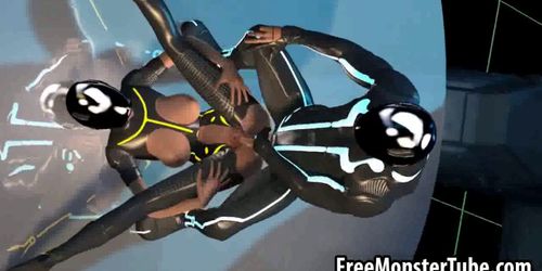 Busty 3D cartoon Tron babe getting fucked hard