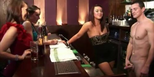 Bar tender get fondled by the CFNM woman in his bar