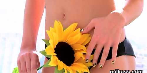 Nasty lesbians fill up their enormous asses with milk and squirt it out - video 1