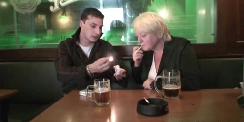 Two friends pick up and fuck boozed granny