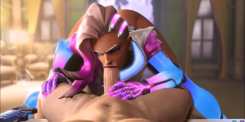 Cute sexy Sombra gets rammed in her mouth and tight pussy