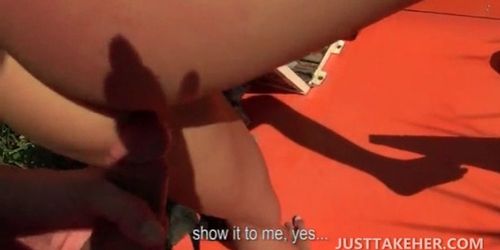 Hot blonde slit nailed to orgasm outdoor