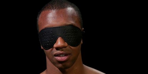 Blonde mistress canes black male slave (Mona Wales)