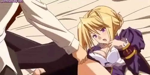 Blonde anime minx with round tits