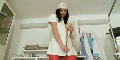 Naughty nurse fingering and gaping filthy pussy