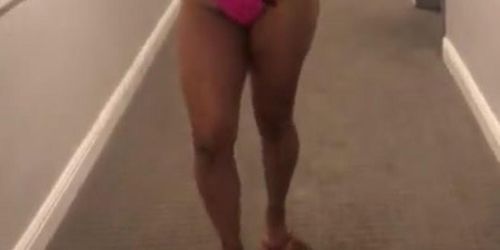 Wife flashing in hotel hallway